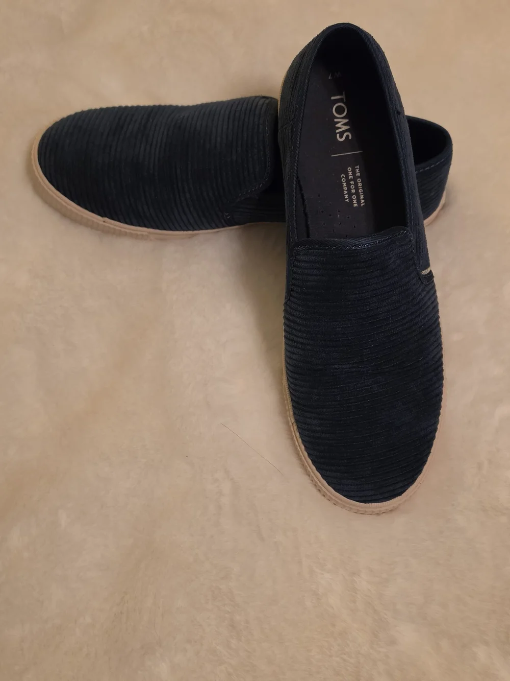 Toms Navy Blue Corduroy Slip-On Loafers with White Outsole